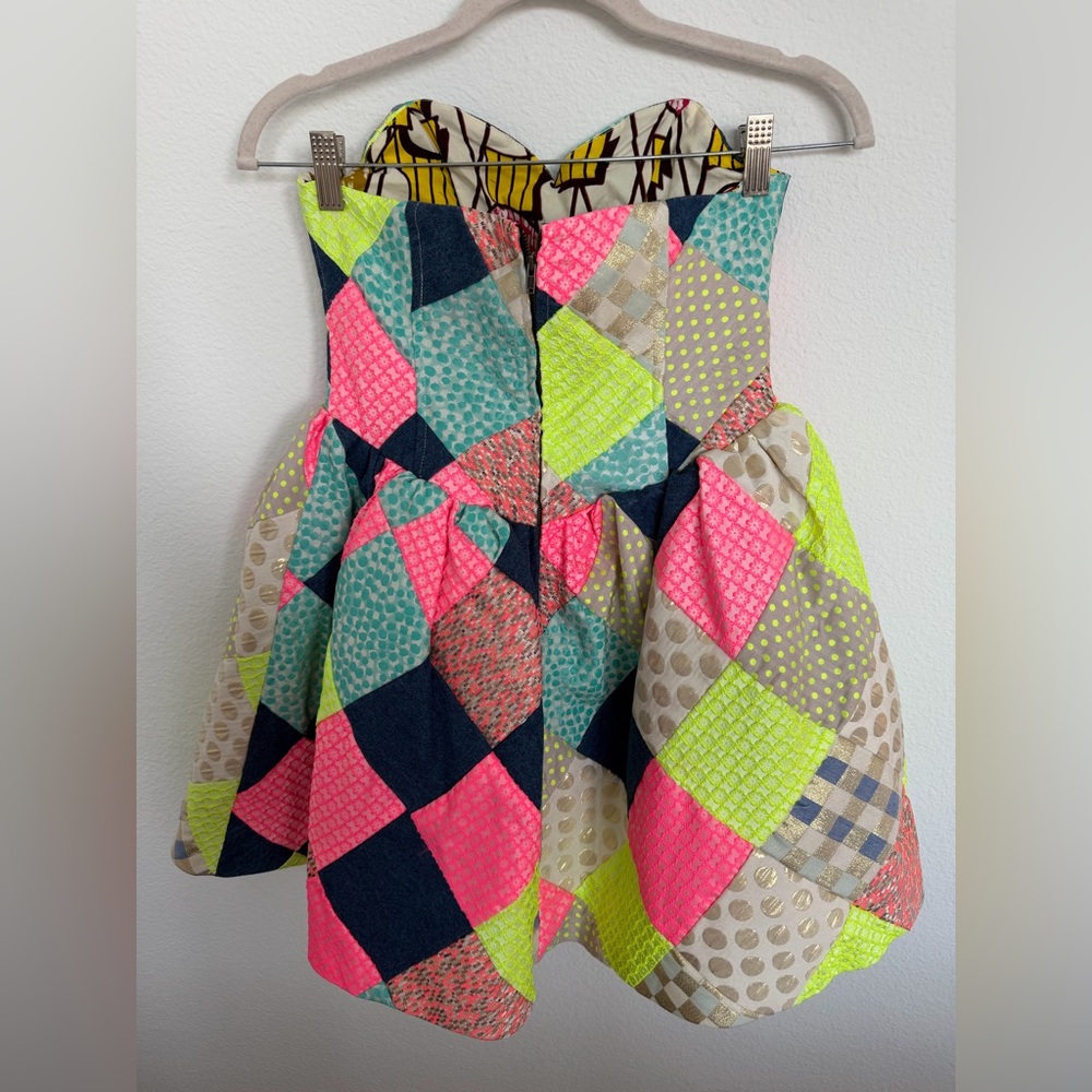 Celia B Patchwork Strapless Dress Medium Boho Par… - image 2